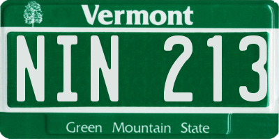VT license plate NIN213