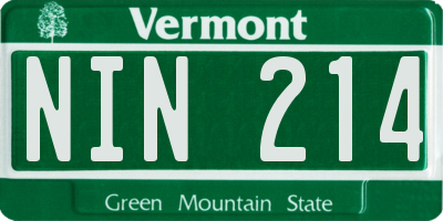 VT license plate NIN214