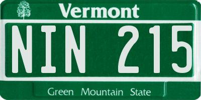 VT license plate NIN215