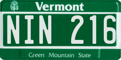 VT license plate NIN216