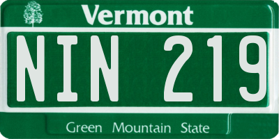 VT license plate NIN219