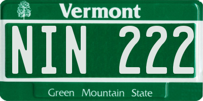 VT license plate NIN222