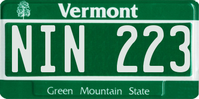 VT license plate NIN223