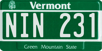 VT license plate NIN231