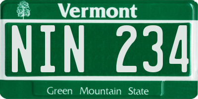 VT license plate NIN234