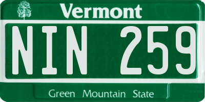 VT license plate NIN259