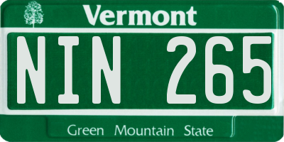 VT license plate NIN265