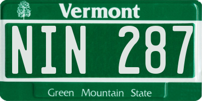 VT license plate NIN287
