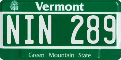VT license plate NIN289