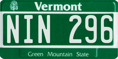 VT license plate NIN296
