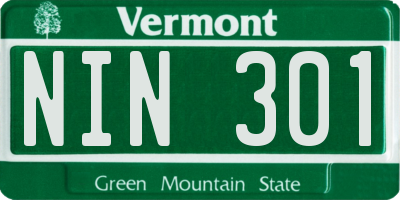 VT license plate NIN301