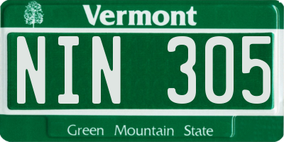 VT license plate NIN305