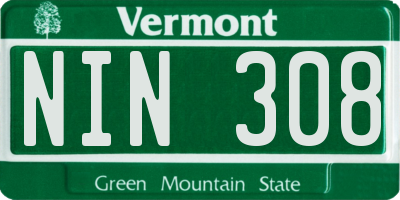 VT license plate NIN308