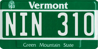VT license plate NIN310