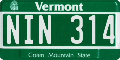 VT license plate NIN314