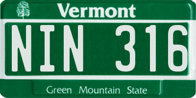 VT license plate NIN316