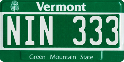 VT license plate NIN333