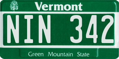 VT license plate NIN342