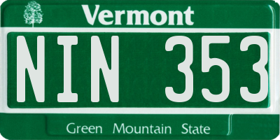 VT license plate NIN353