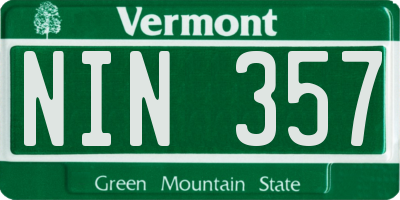 VT license plate NIN357