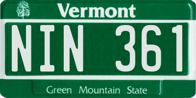 VT license plate NIN361