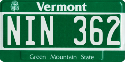 VT license plate NIN362