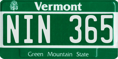 VT license plate NIN365
