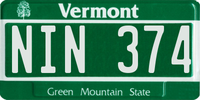 VT license plate NIN374