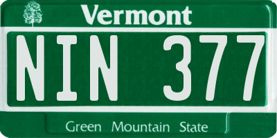 VT license plate NIN377