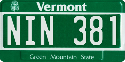 VT license plate NIN381