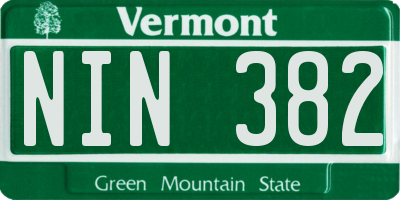 VT license plate NIN382