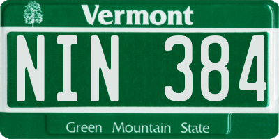 VT license plate NIN384