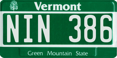 VT license plate NIN386