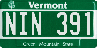 VT license plate NIN391