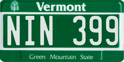 VT license plate NIN399