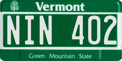 VT license plate NIN402