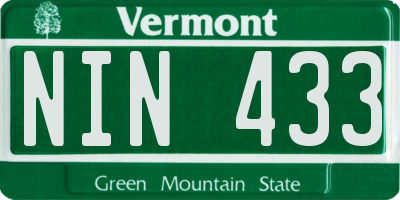 VT license plate NIN433