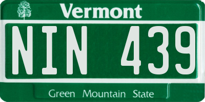VT license plate NIN439