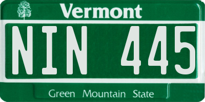 VT license plate NIN445