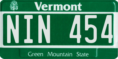 VT license plate NIN454