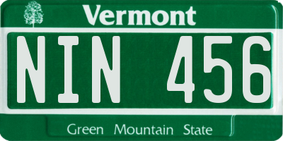VT license plate NIN456
