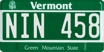 VT license plate NIN458