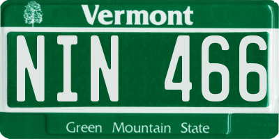 VT license plate NIN466