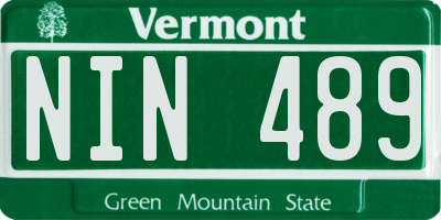 VT license plate NIN489