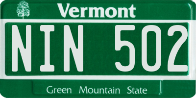 VT license plate NIN502
