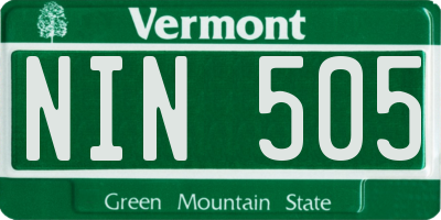 VT license plate NIN505