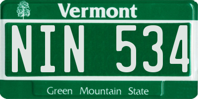 VT license plate NIN534