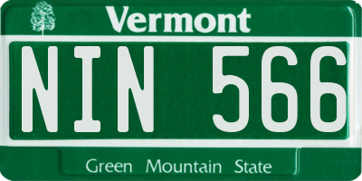 VT license plate NIN566