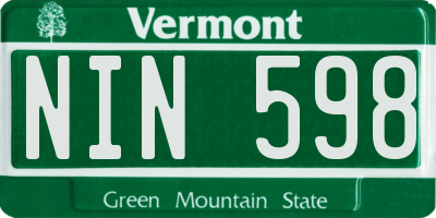VT license plate NIN598