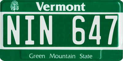 VT license plate NIN647